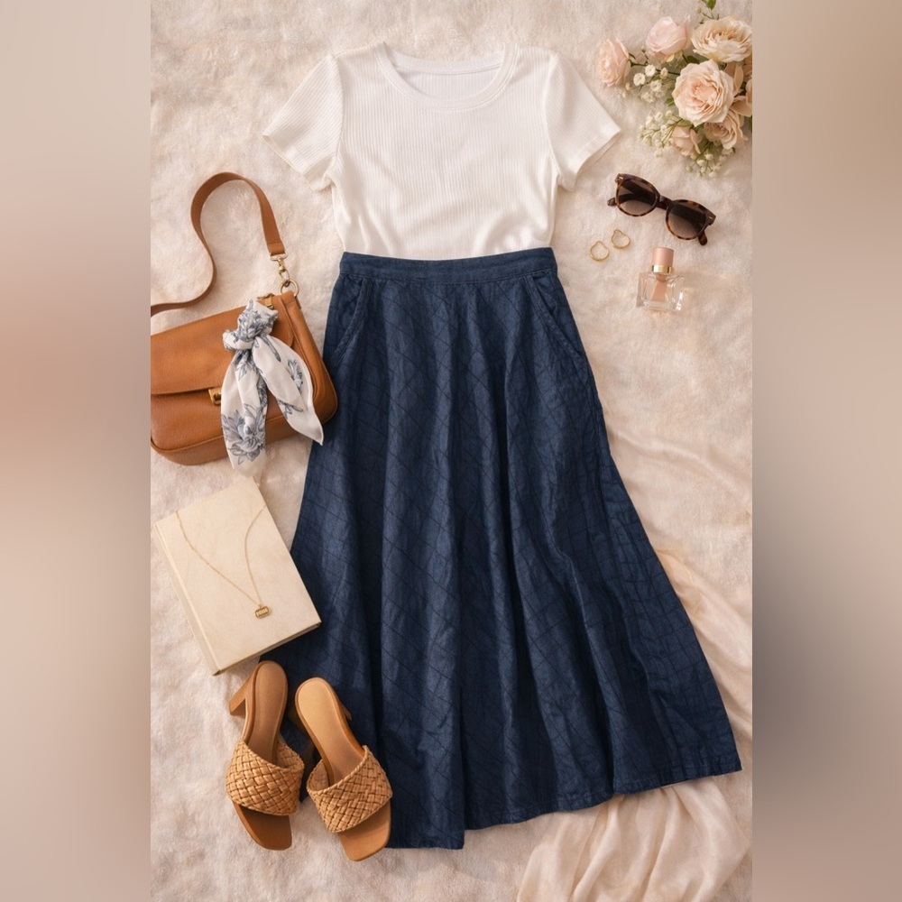 EUC A Line Denim Skirt FOREVER 21 Size S WORK Vintage Jean Midi denim - Picture 9 of 9